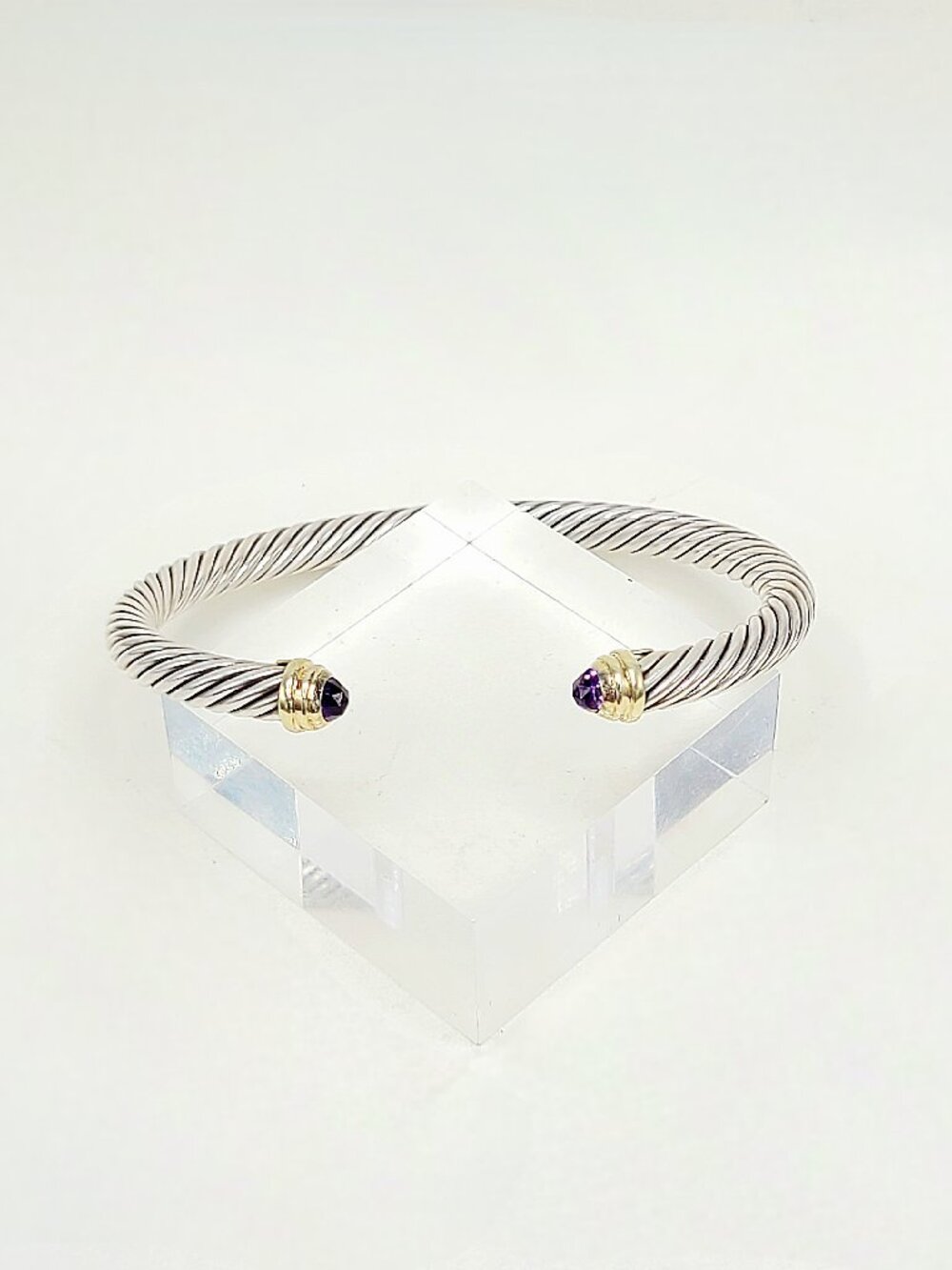 David Yurman Classic Cable Cuff w/ Amethyst & 14K Yellow Gold - 5mm - Medium